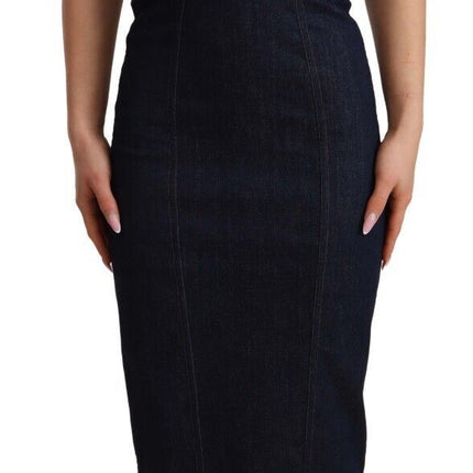 Dolce & Gabbana Dark Blue Cotton Denim Sheath Midi Dress