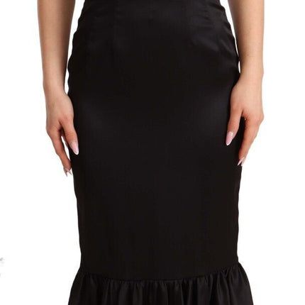 Dolce & Gabbana Black Silk Stretch Sheath Mermaid Midi Dress