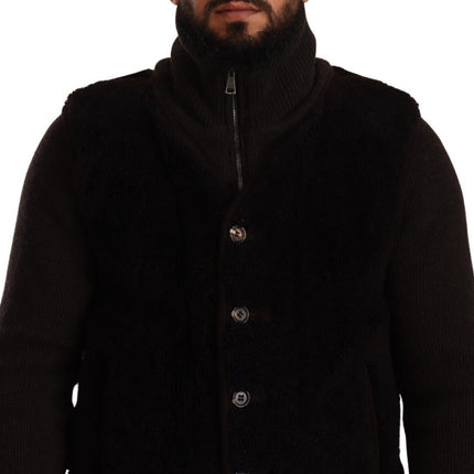 Dolce & Gabbana Black Leather Mens Turtle Neck Coat Jacket