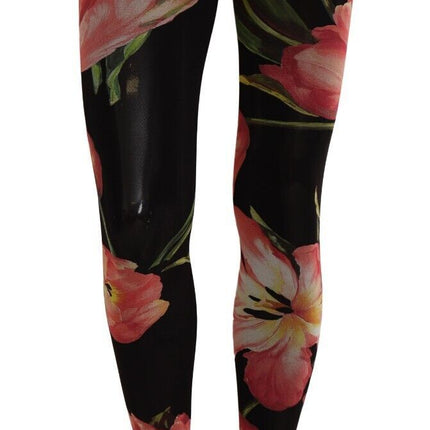 Dolce & Gabbana Black Floral Print Nylon Tights Stockings