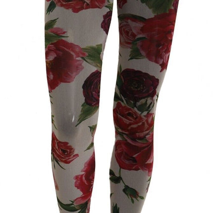 Dolce & Gabbana White Floral Print Tights Nylon Stockings