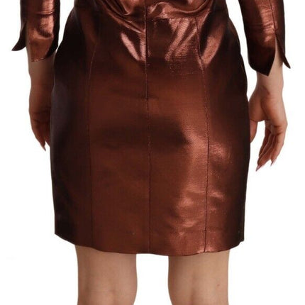 GF Ferre Metallic Brown Long Sleeves Square Neck Sheath Dress