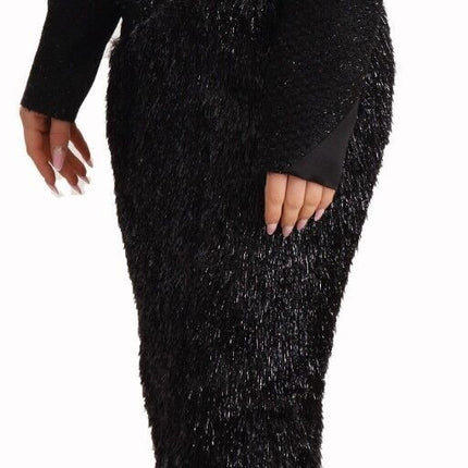 Masha Ma Black Studs Embellished Long Sleeves Sheath Midi Dress