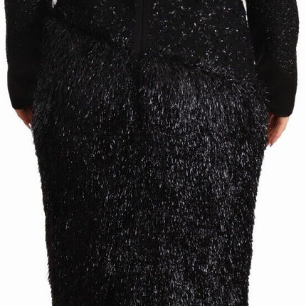 Masha Ma Black Studs Embellished Long Sleeves Sheath Midi Dress