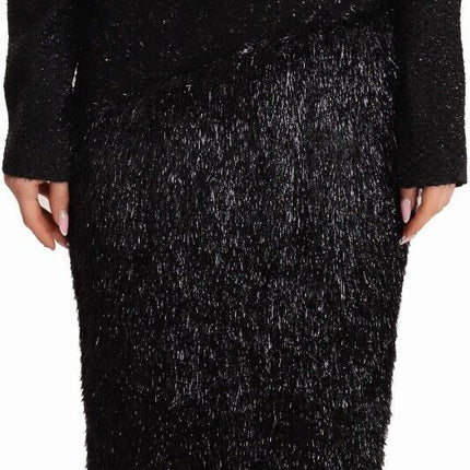 Masha Ma Black Studs Embellished Long Sleeves Sheath Midi Dress