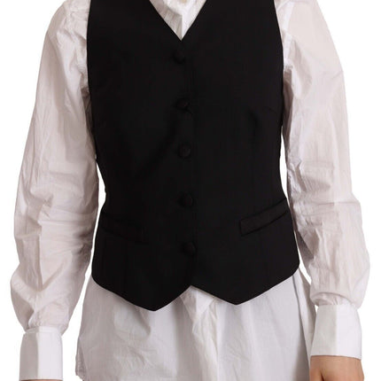 Dolce & Gabbana Black Button Down Sleeveless Vest Viscose Top