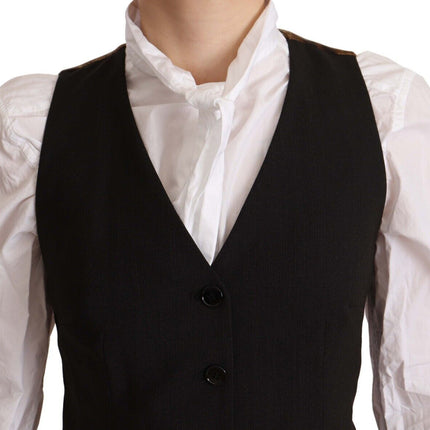 Dolce & Gabbana Black Button Down Sleeveless Vest Polyester Top