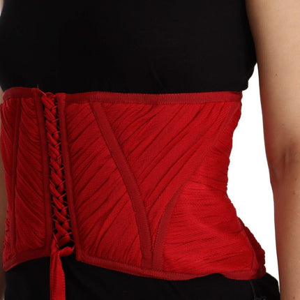 Dolce & Gabbana Red Corset Belt Stretch Waist Strap Silk Top