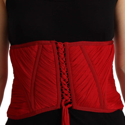 Dolce & Gabbana Red Corset Belt Stretch Waist Strap Silk Top