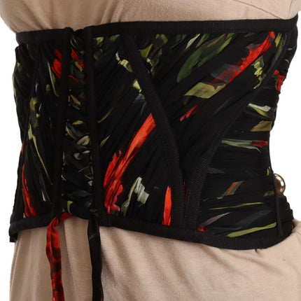 Dolce & Gabbana Black Corset Belt Stretch Waist Strap Silk Top