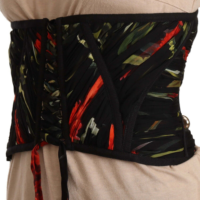 Dolce & Gabbana Black Corset Belt Stretch Waist Strap Silk Top