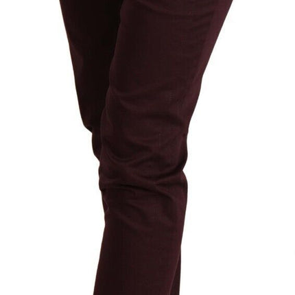 Just Cavalli Maroon Mid Waist Skinny Women Trouser Pants