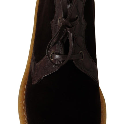 Dolce & Gabbana Brown Velvet Exotic Leather Boots