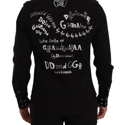 Dolce & Gabbana Black Slim Cotton Denim Stretch Shirt