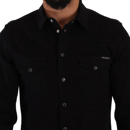 Dolce & Gabbana Black Slim Cotton Denim Stretch Shirt