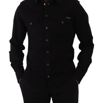 Dolce & Gabbana Black Slim Cotton Denim Stretch Shirt