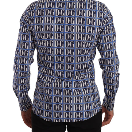 Dolce & Gabbana Blue Logo Mania Slim Fit Cotton Shirt
