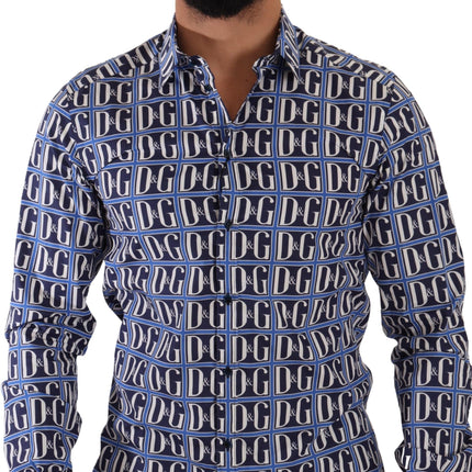 Dolce & Gabbana Blue Logo Mania Slim Fit Cotton Shirt