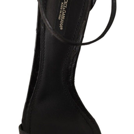Dolce & Gabbana Black Ostrich Ankle Strap Heels Sandals Shoes