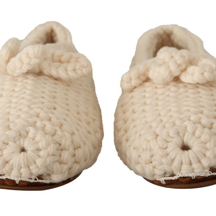 Dolce & Gabbana White Slip On Ballerina Flats Wool Knit Shoes