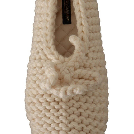 Dolce & Gabbana White Slip On Ballerina Flats Wool Knit Shoes