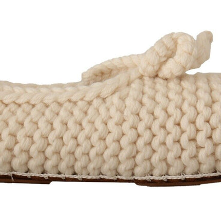 Dolce & Gabbana White Slip On Ballerina Flats Wool Knit Shoes