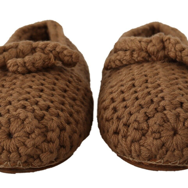 Dolce & Gabbana Brown Slip On Ballerina Flats Wool Knit Shoes