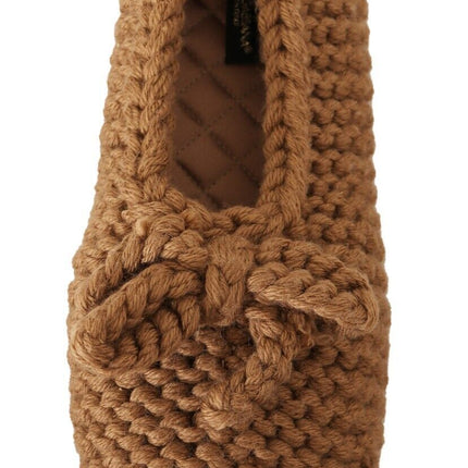 Dolce & Gabbana Brown Slip On Ballerina Flats Wool Knit Shoes