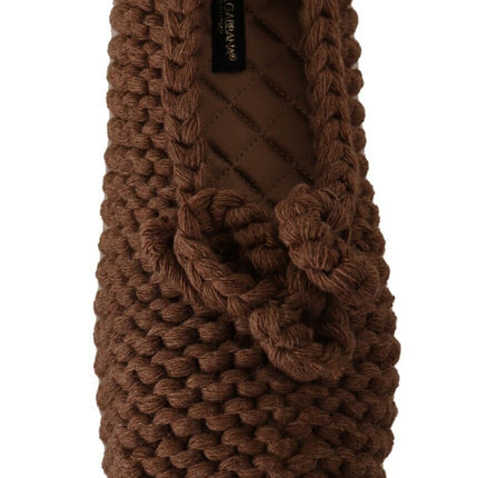 Dolce & Gabbana Brown Slip On Ballerina Flats Wool Knit Shoes