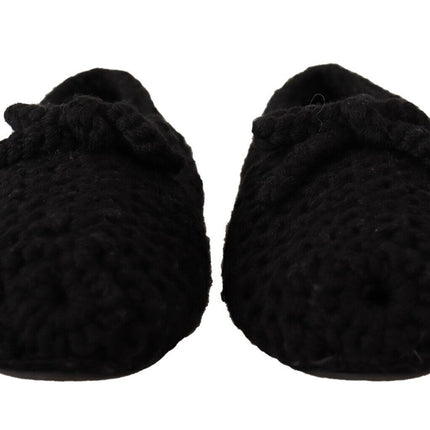 Dolce & Gabbana Black Slip On Ballerina Flats Wool Knit Shoes