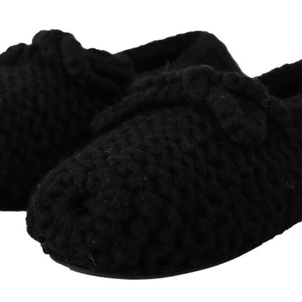 Dolce & Gabbana Black Slip On Ballerina Flats Wool Knit Shoes