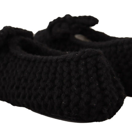 Dolce & Gabbana Black Slip On Ballerina Flats Wool Knit Shoes