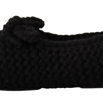 Dolce & Gabbana Black Slip On Ballerina Flats Wool Knit Shoes