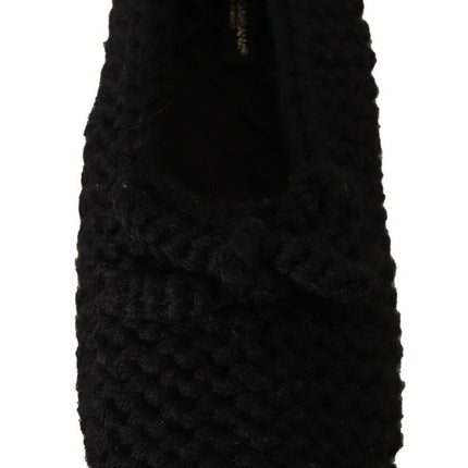 Dolce & Gabbana Black Slip On Ballerina Flats Wool Knit Shoes