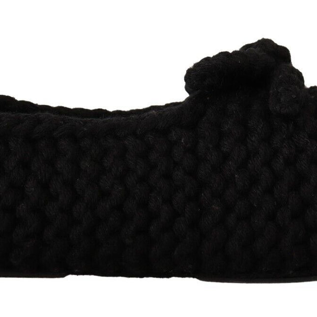 Dolce & Gabbana Black Slip On Ballerina Flats Wool Knit Shoes