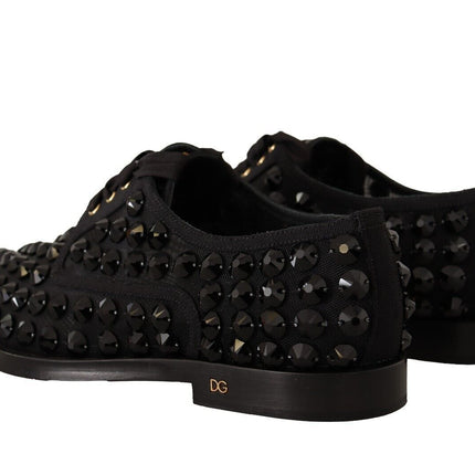 Dolce & Gabbana Black Lace Up Studded Formal Flats Shoes