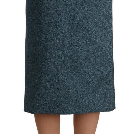 Koonhor Blue High Waist Pencil Straight Wrap Style Skirt