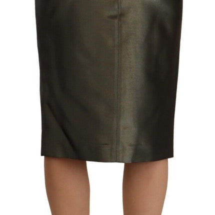 GF Ferre Metallic Gray High Waist Pencil Midi Skirt