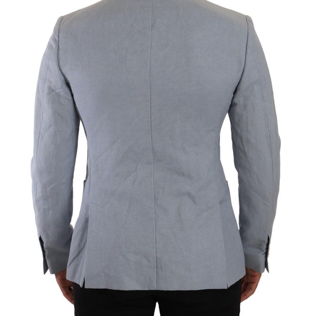 Dolce & Gabbana Blue Cotton Linen Slim Fit Jacket Coat Blazer
