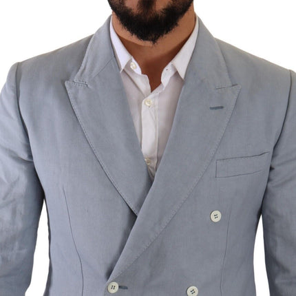 Dolce & Gabbana Blue Cotton Linen Slim Fit Jacket Coat Blazer