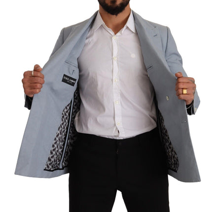 Dolce & Gabbana Blue Cotton Linen Slim Fit Jacket Coat Blazer