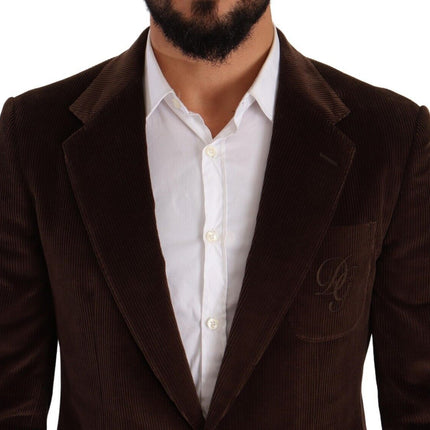 Dolce & Gabbana Brown Corduroy Slim Fit Coat DG Logo Blazer