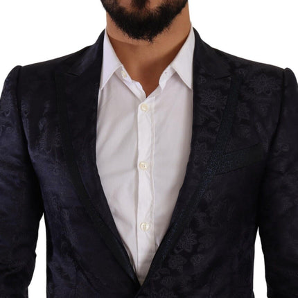 Dolce & Gabbana Blue Floral Jacquard Silk Coat MARTINI Blazer