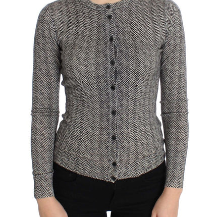 Dolce & Gabbana Black White Wool Top Cardigan Sweater