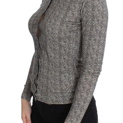 Dolce & Gabbana Black White Wool Top Cardigan Sweater