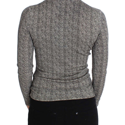 Dolce & Gabbana Black White Wool Top Cardigan Sweater