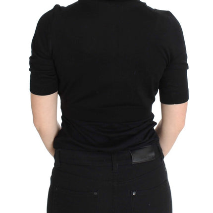 Dolce & Gabbana Black Silk Floral Embroidered Polo Top