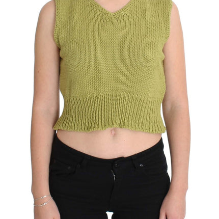 PINK MEMORIES Green Cotton Blend Knitted Sleeveless Sweater
