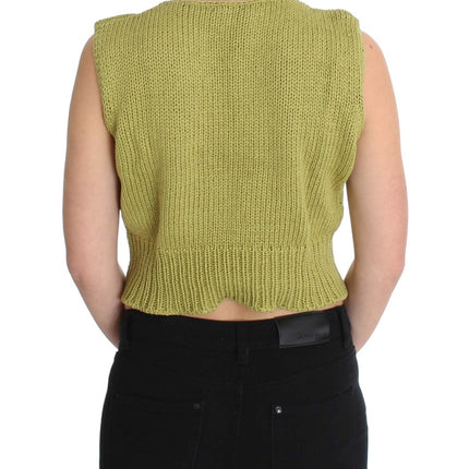 PINK MEMORIES Green Cotton Blend Knitted Sleeveless Sweater