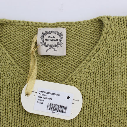 PINK MEMORIES Green Cotton Blend Knitted Sleeveless Sweater